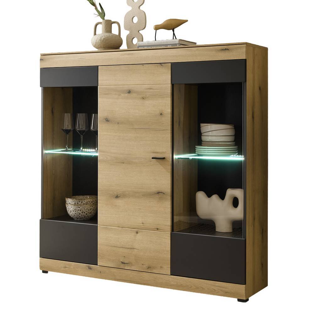 Highboard Vitrine in Eiche Optik - Addara