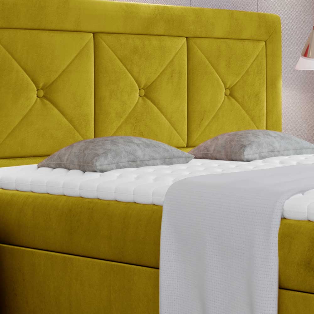 Komplettbett in Senfgelb Samtbezug - Armina