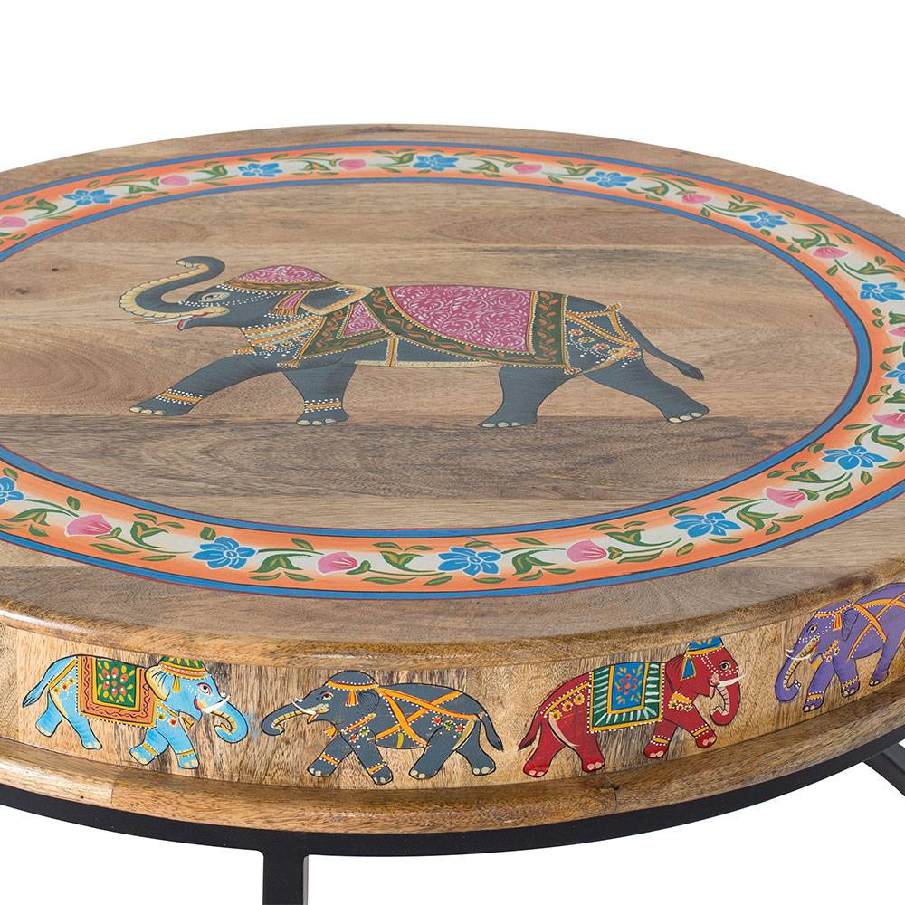 Orient Style Couchtisch mit Elefanten farbenfroh bemalt - Tabacho