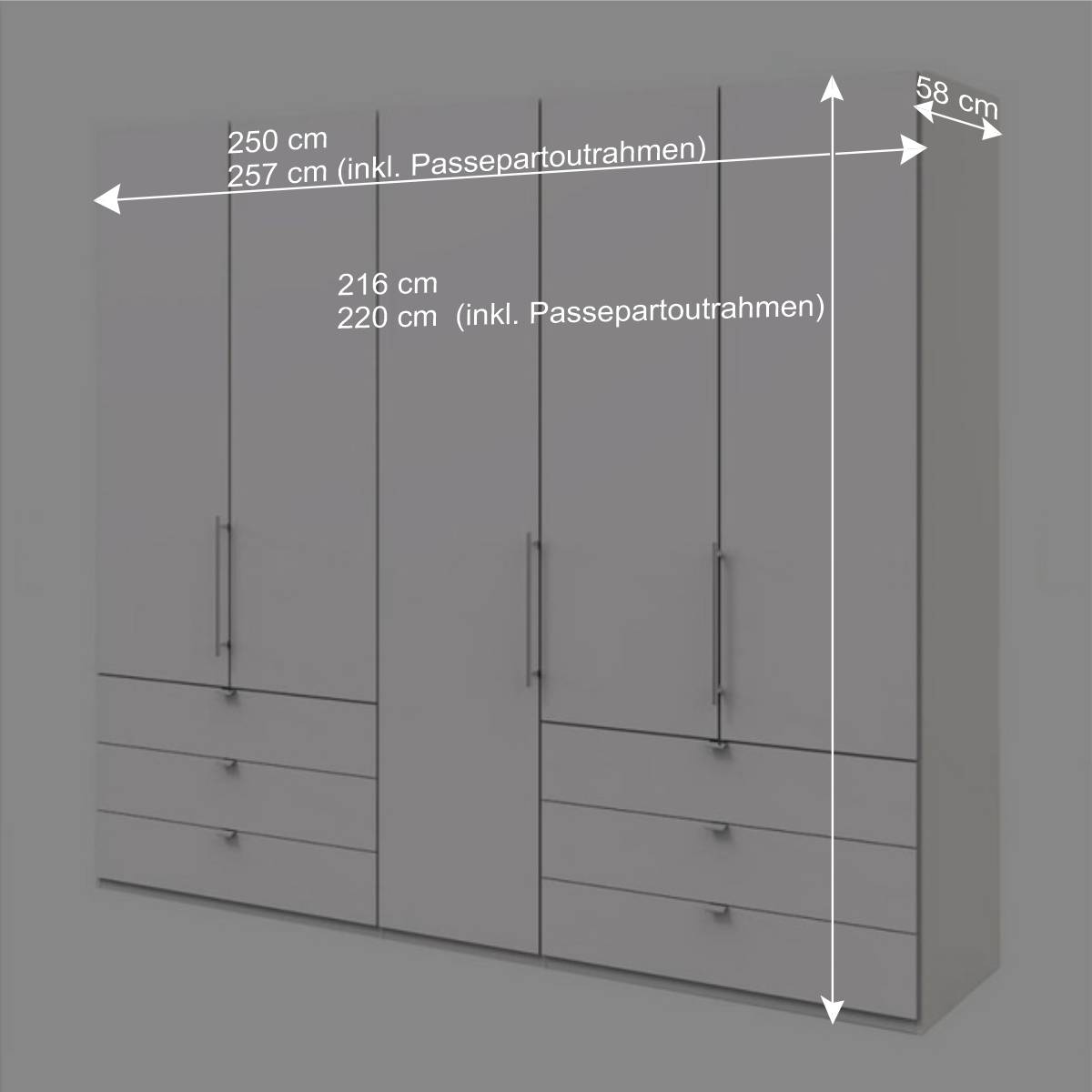 Weißer Kombi-Schlafzimmerschrank mit sechs breiten Schubkästen - Donpiave