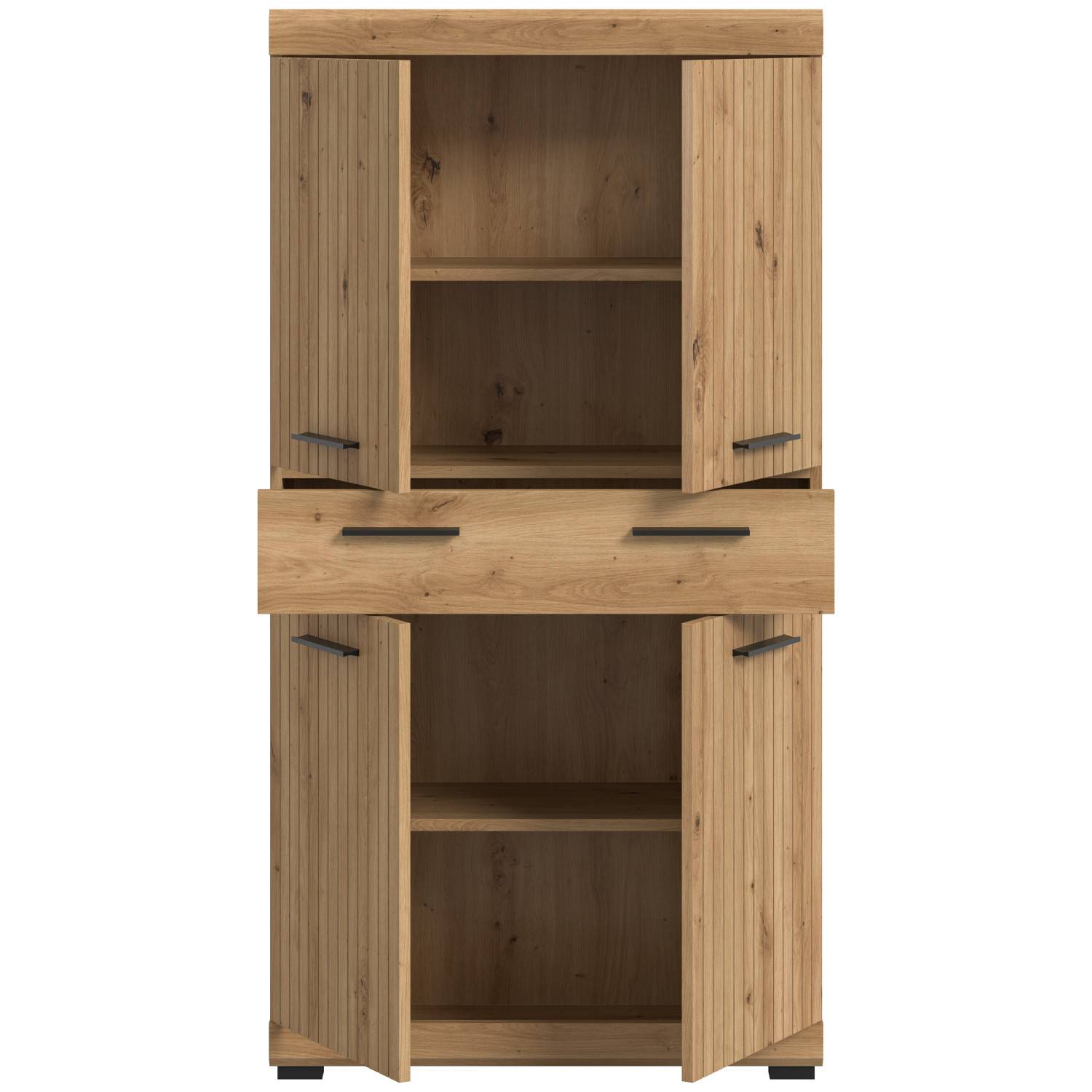 Hochschrank mit offenen Türen, viel Stauraum, verstellbaren Einlegeböden und Schubkasten – Lasewood