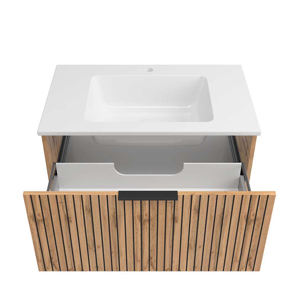 Waschtischkonsole mit Oberschrank Set - Crystoga (dreiteilig)