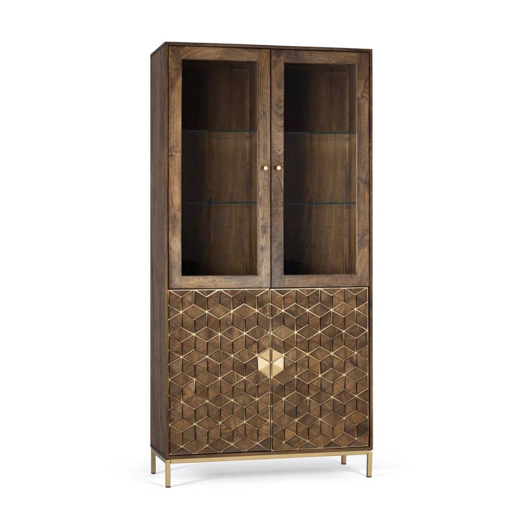 Design-Vitrinenschrank in Walnussbraun und Gold - Rasimo