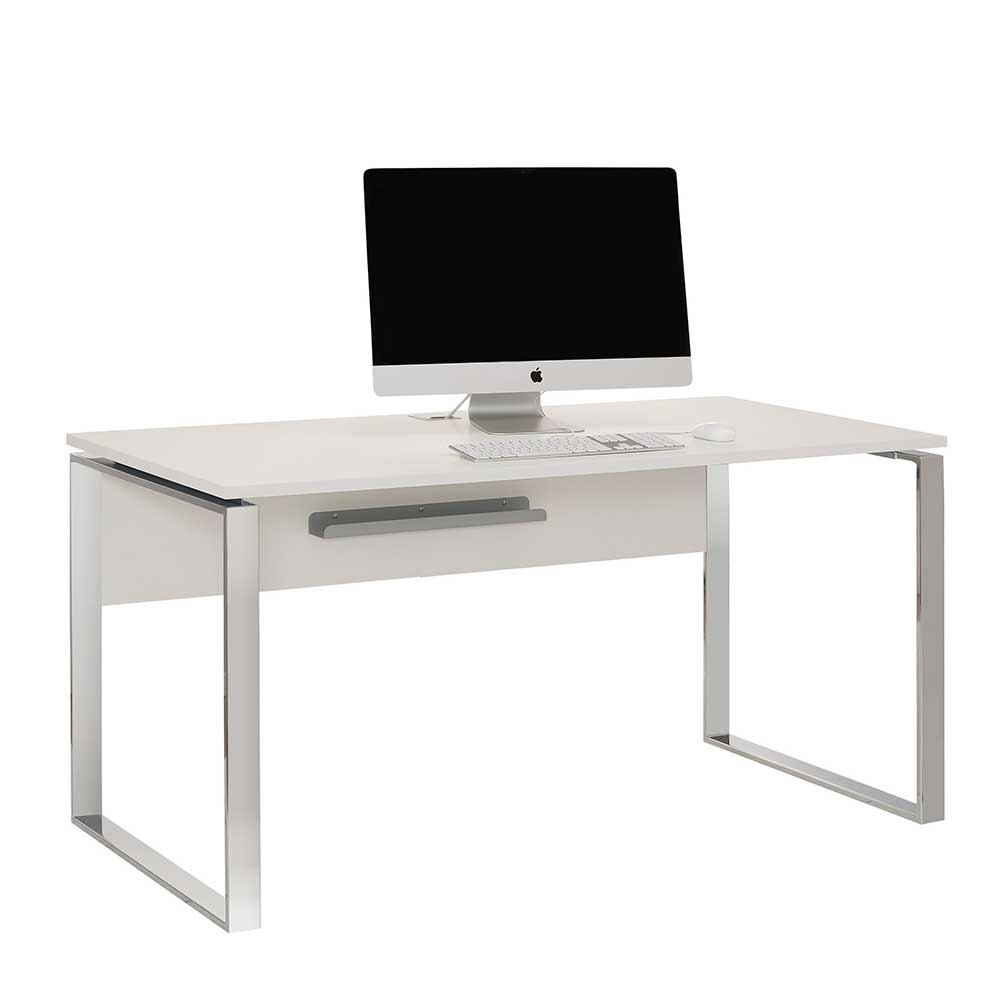 PC Schreibtisch in Weiß & Chrom - Zinasdo