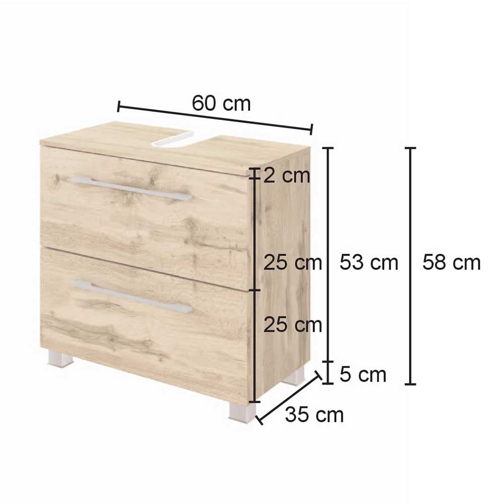 Holz Optik Waschbeckenunterschrank 60x54x35 cm - Lemnas