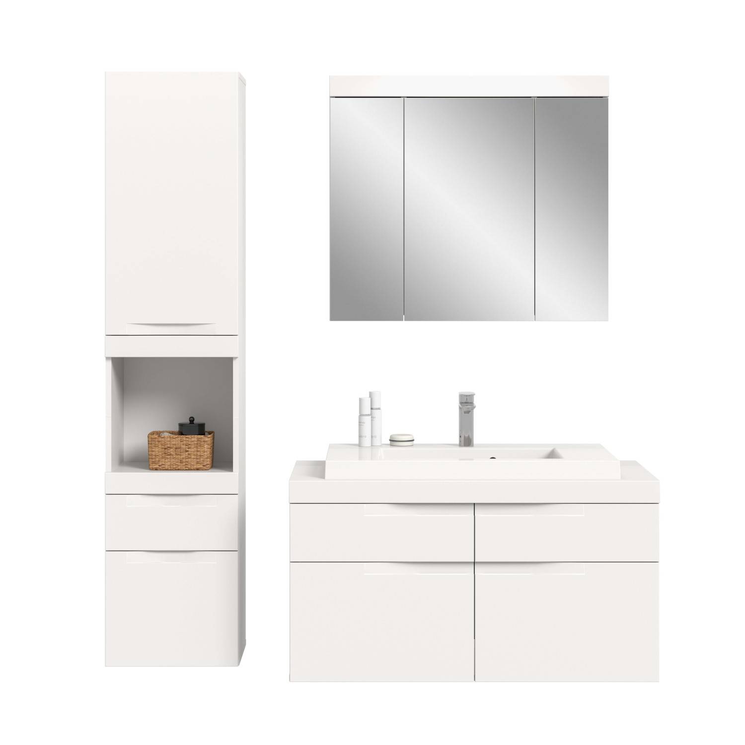 Griffloses Badezimmerset mit Spiegelschrank - Bruna (dreiteilig)