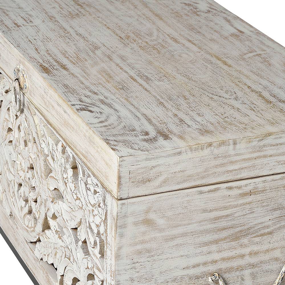 Vintage Design Truhe aus Mangoholz White Wash - Fudorus