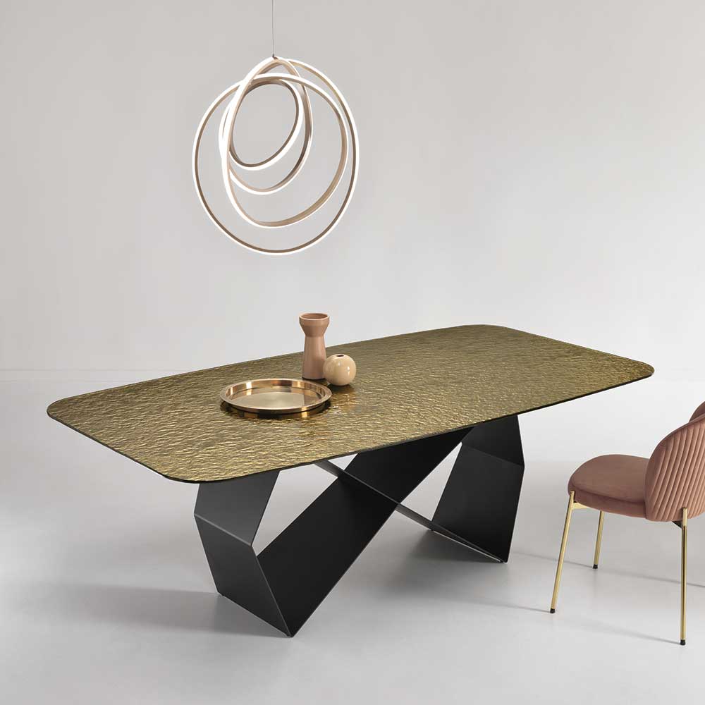 Designer Esstisch mit Strukturglas Platte in Bronze - Curney