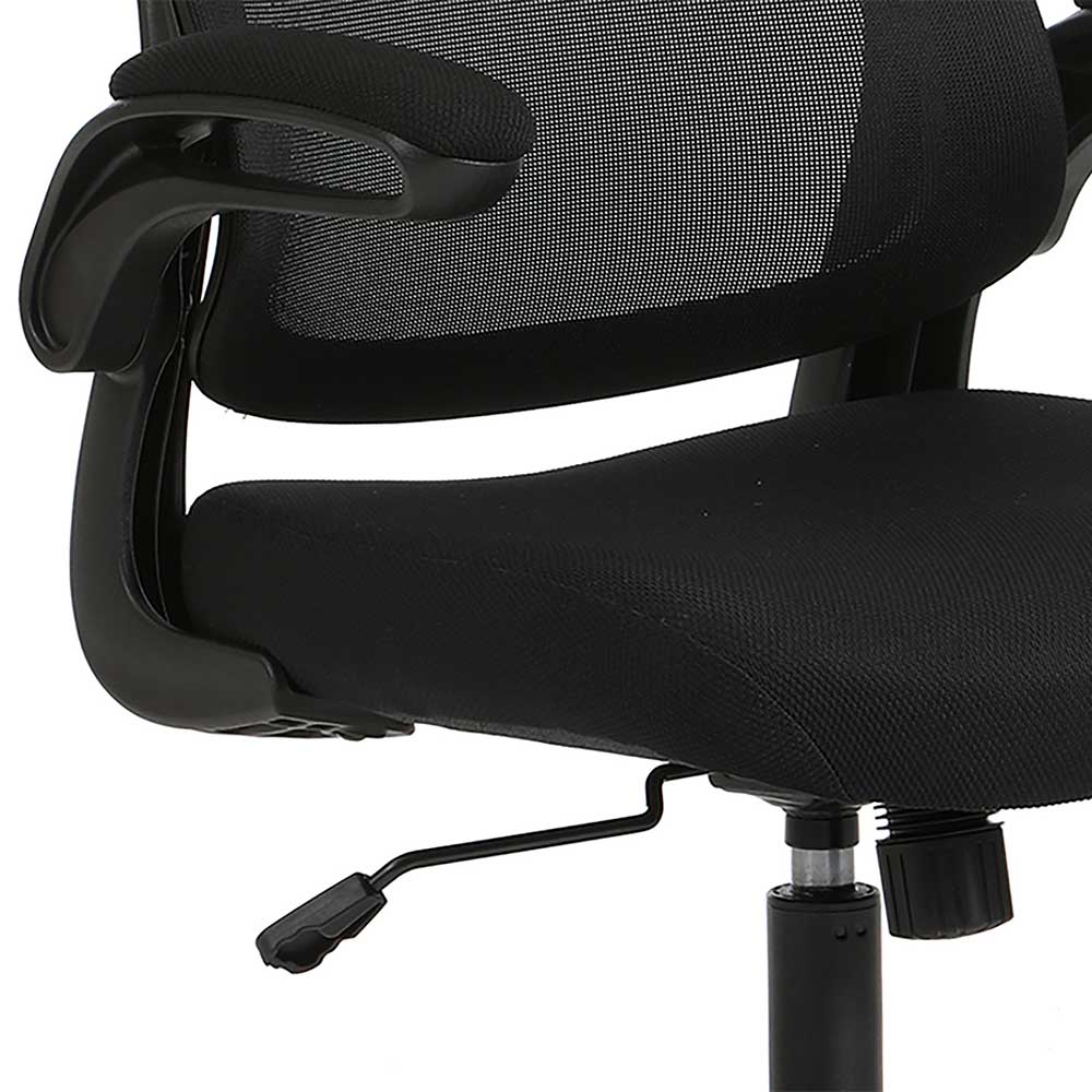 Detailaufnahme der verstellbaren Armlehne, Sitzfläche und Höhenverstellung des Bürosessels – Vorianca