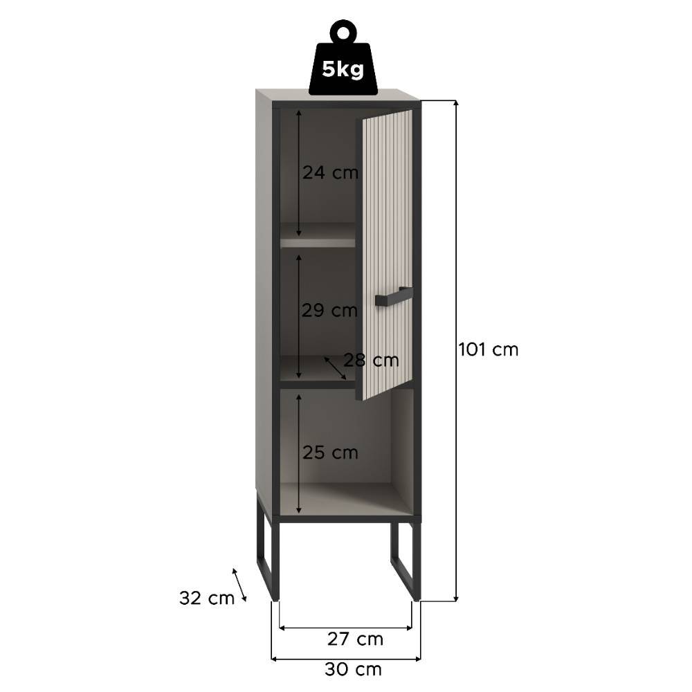 101 cm hoher Badschrank mit Tür und Fach - Xena