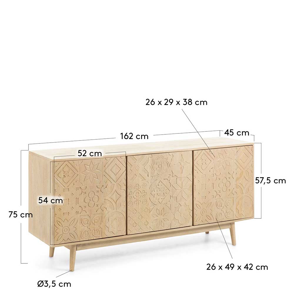 162x75x45 cm Holz-Sideboard mit Schnitzerei - Shakuntala