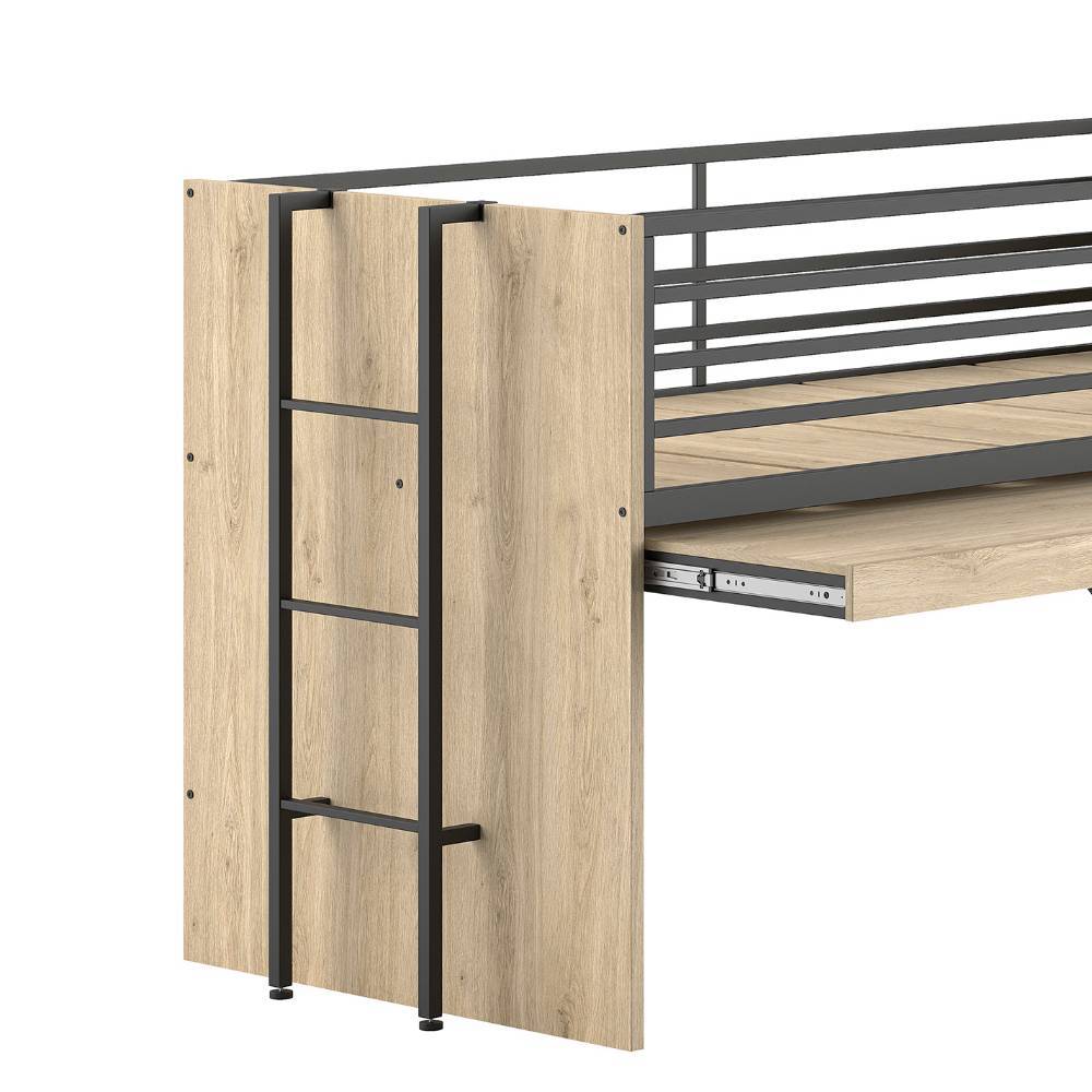 Kinder Hochbett mit Leiter und ausziehbarer Tischplatte aus Holz und Metall – Choice