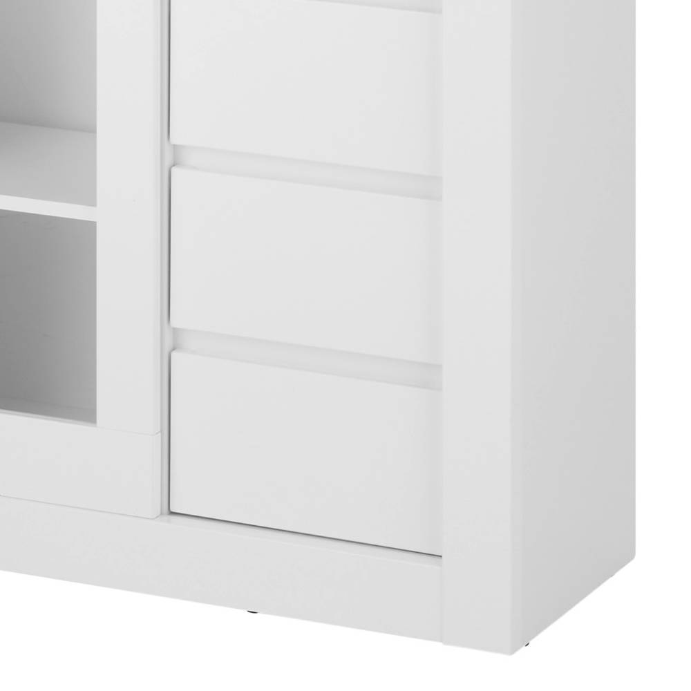 Unterer Bereich der weißen Designvitrine mit drei geschlossenen Schubladen – Memphys