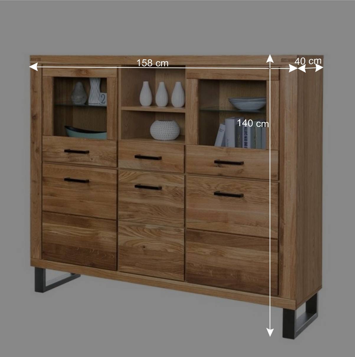 158x140x40 Highboard aus Wildeiche teilmassiv - Arello I