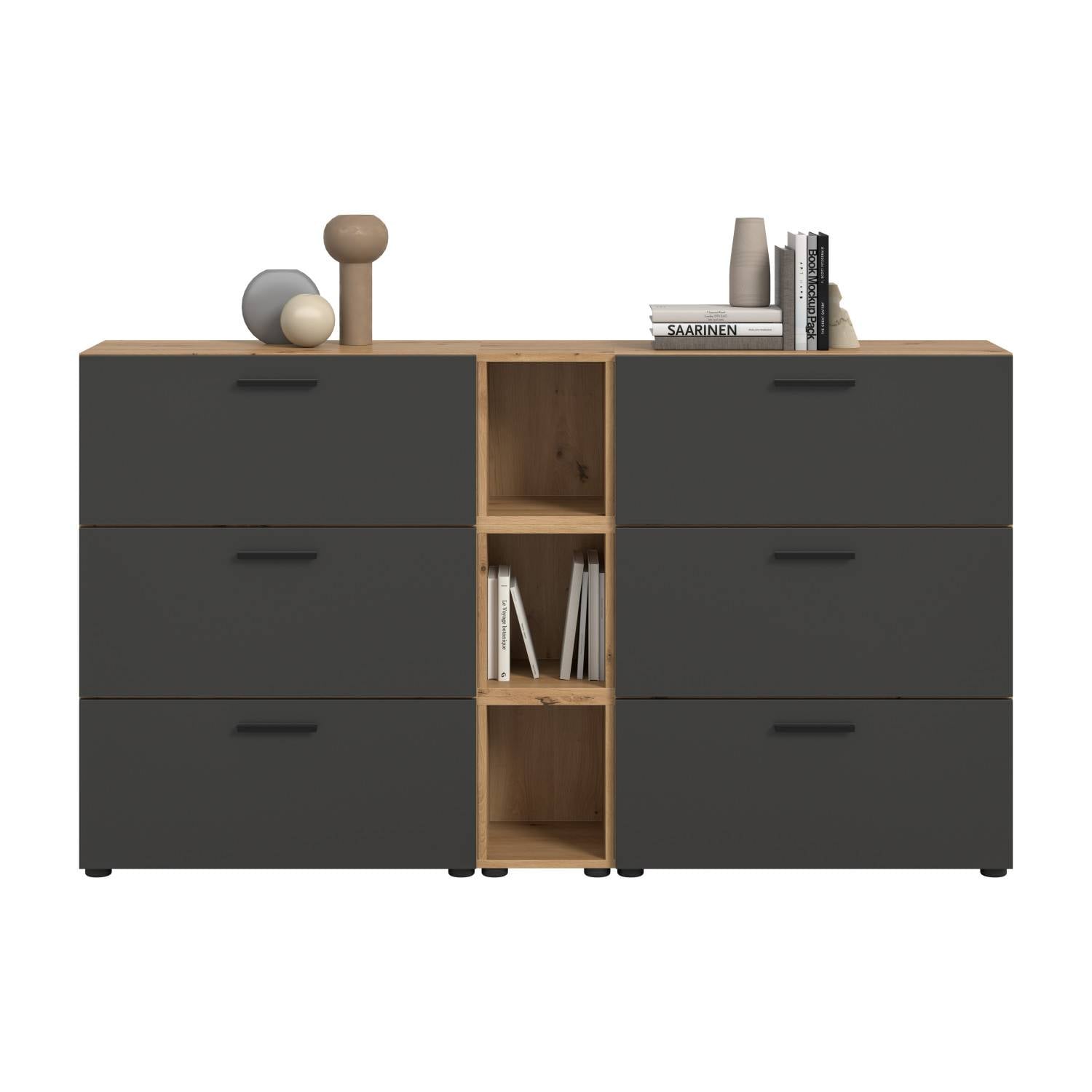 Niedriger Wohnzimmerschrank in Basaltfarben - Estoron (dreiteilig)