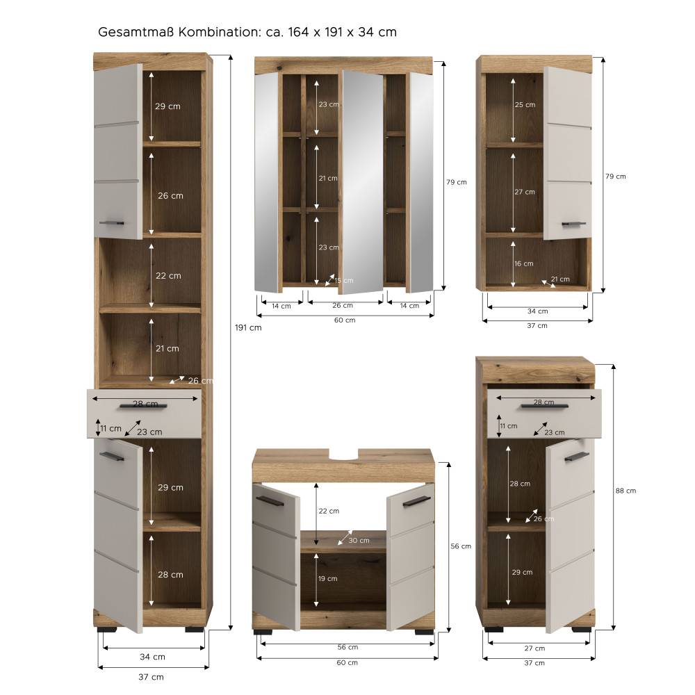 Waschtisch Set Maße und Abmessungen für Hochschränke, Spiegelschrank und Waschtischunterschrank – Casserra
