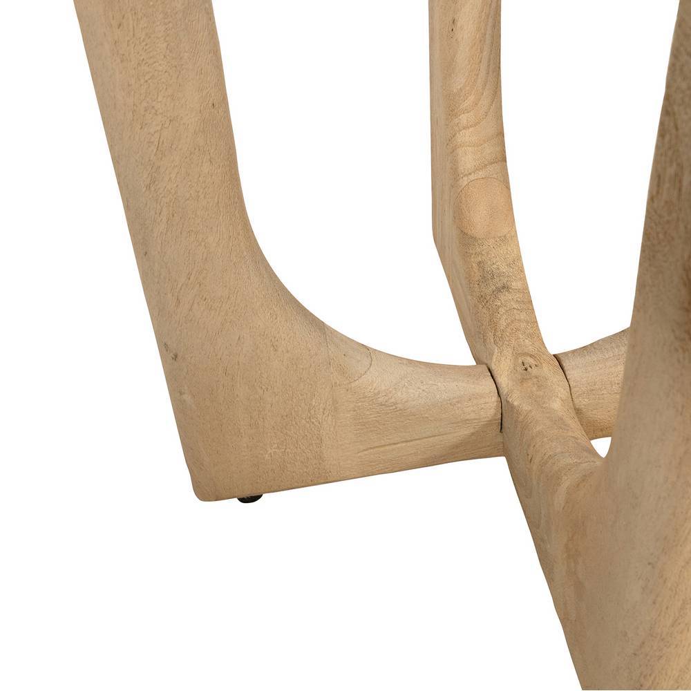Geschwungene hellbraune Holzbeine des Design-Beistelltischs für das Wohnzimmer – Token