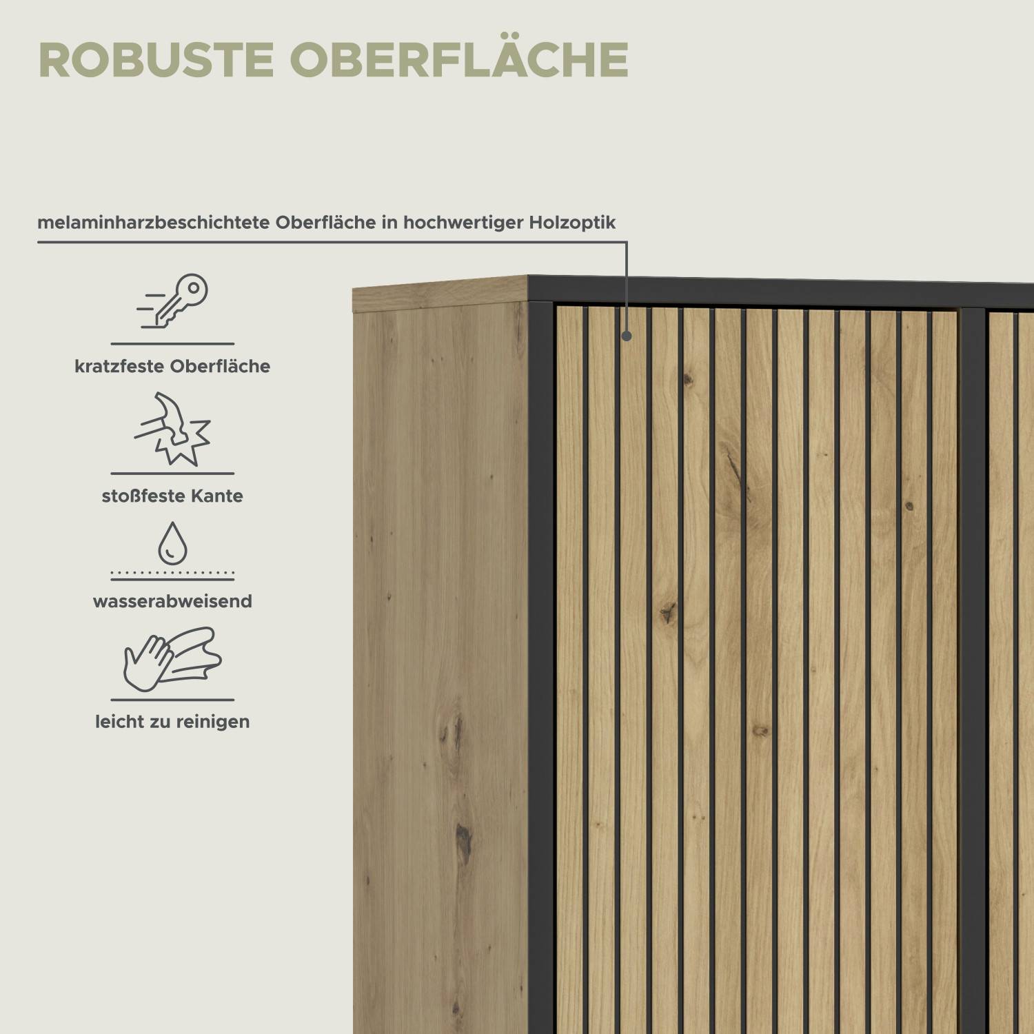 Robuste, melaminharzbeschichtete Oberfläche in Holzoptik: kratzfest, stoßfest und pflegeleicht – Brutannia
