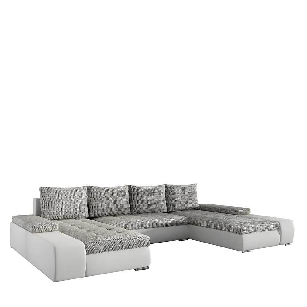 U-Couch mit Bettfunktion in Beigegrau und Weiß - Draguno