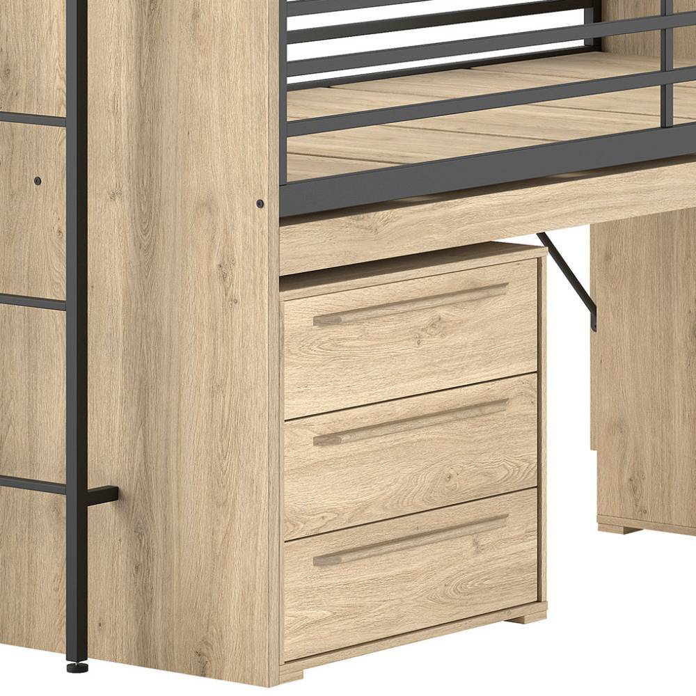 Integrierte Kommode mit drei Schubladen in heller Holzoptik unter dem Hochbett für zusätzlichen Stauraum – Choice
