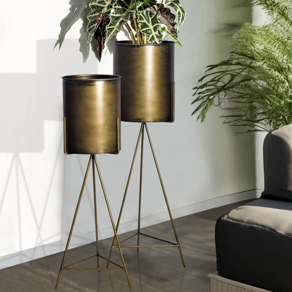 Eisen Blumenständer mit Übertöpfen in Gold - Tyler (zweiteilig)