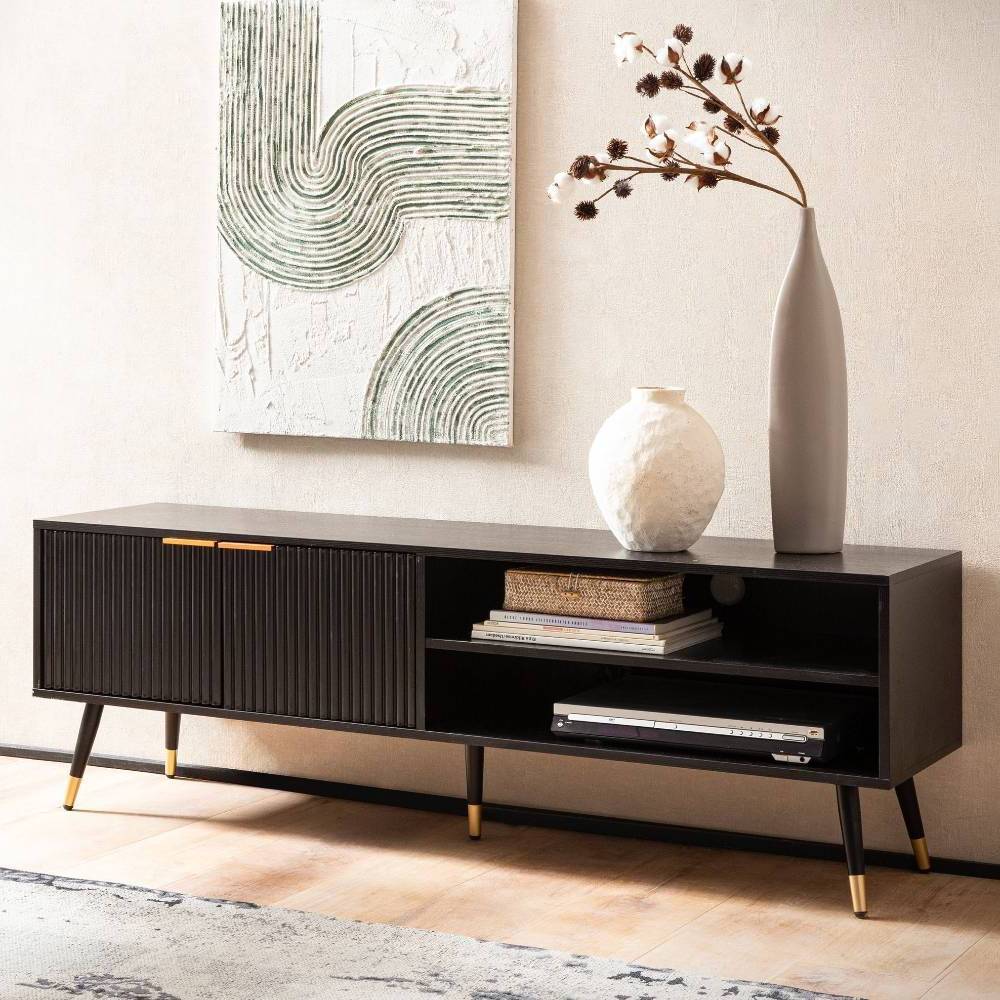 TV-Lowboard in Schwarz mit Gold - Vacca
