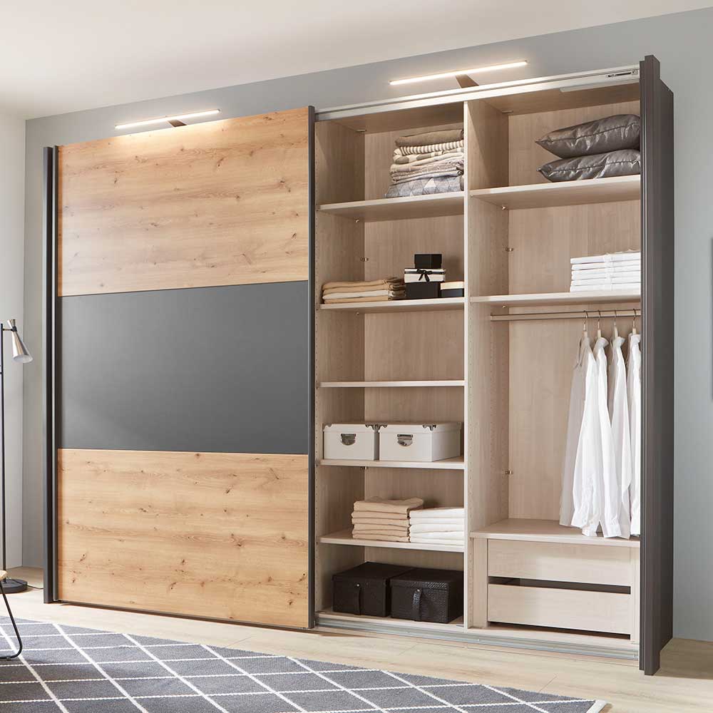 Kleiderschrank in Eiche Bianco & Anthrazit - Tom