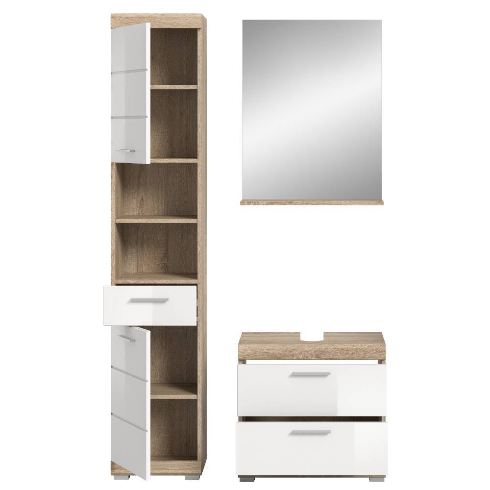 Badschränke und Spiegel Set modern - Calbanyara (dreiteilig)