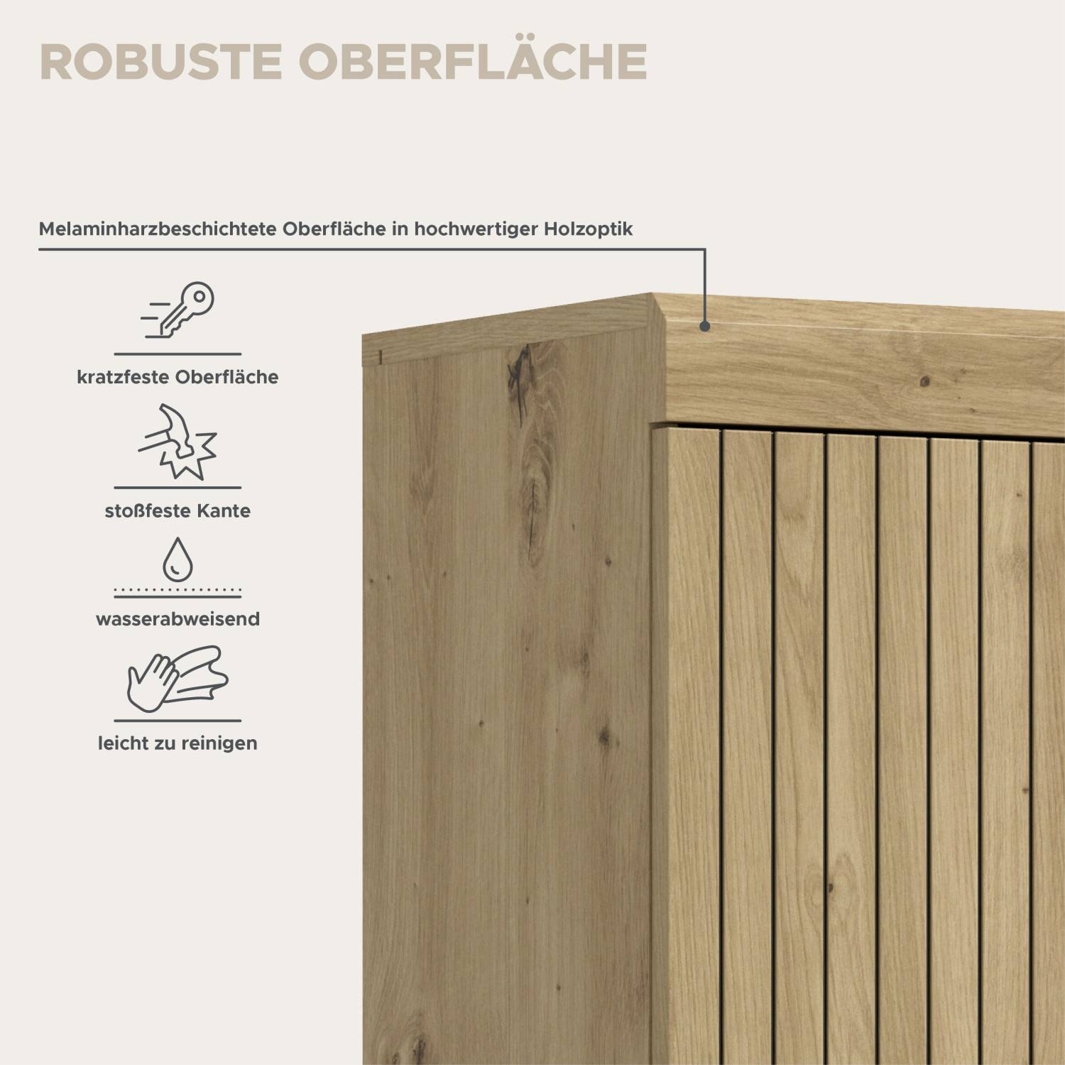 Melaminharzbeschichtete Oberfläche des Schranks, kratzfest, stoßfest und wasserabweisend – Lasewood