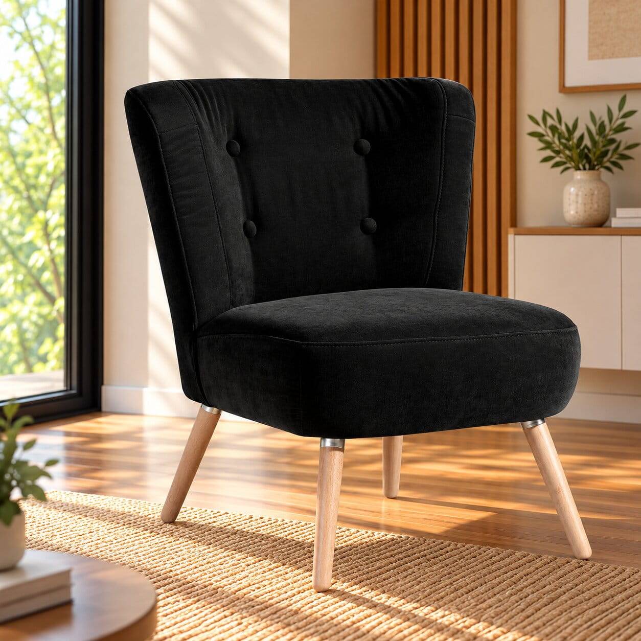 Retro Polstersessel in Schwarz Velours - Adaliz