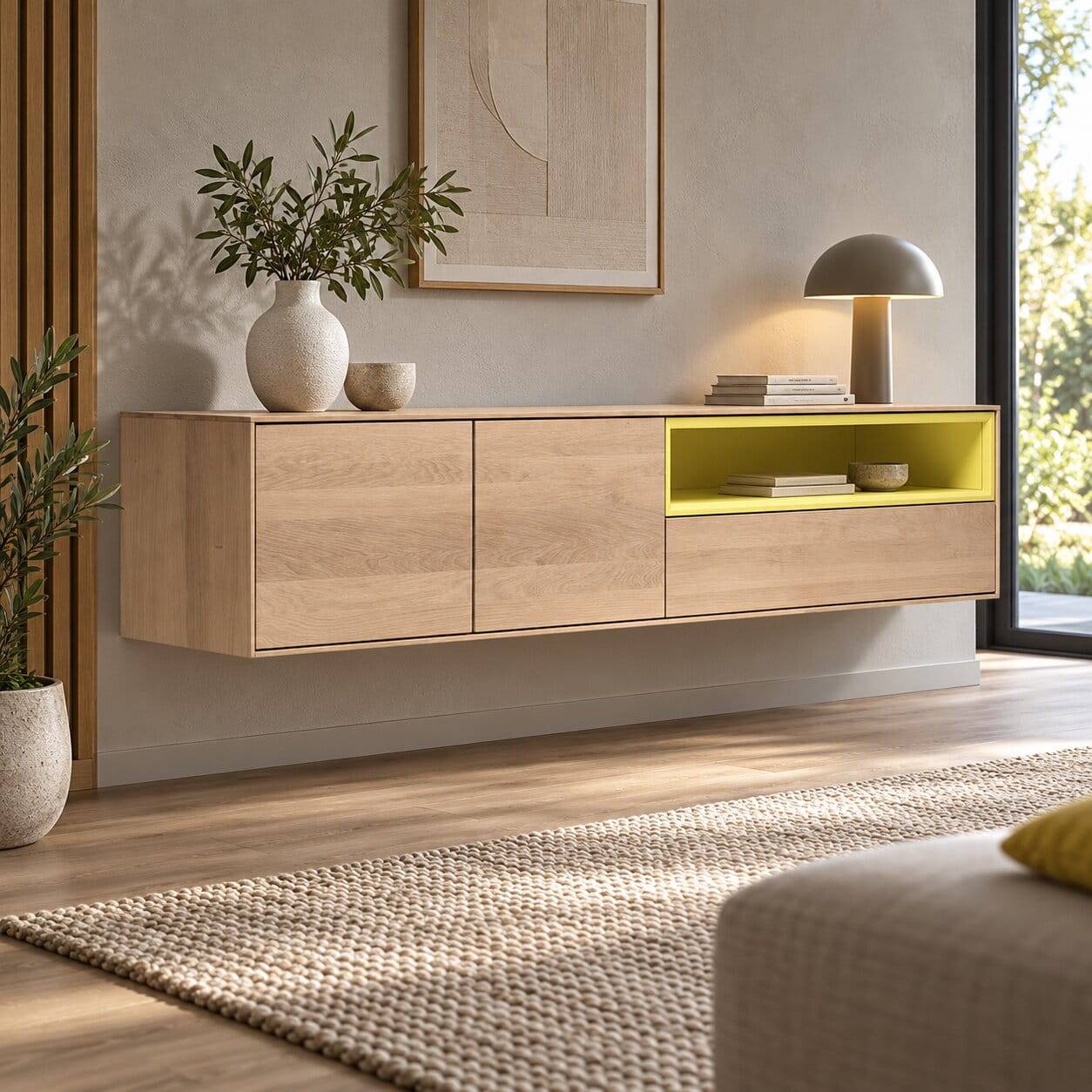 205x43x40 Hängeschrank fürs Wohnzimmer in Eiche Bianco - Enifra