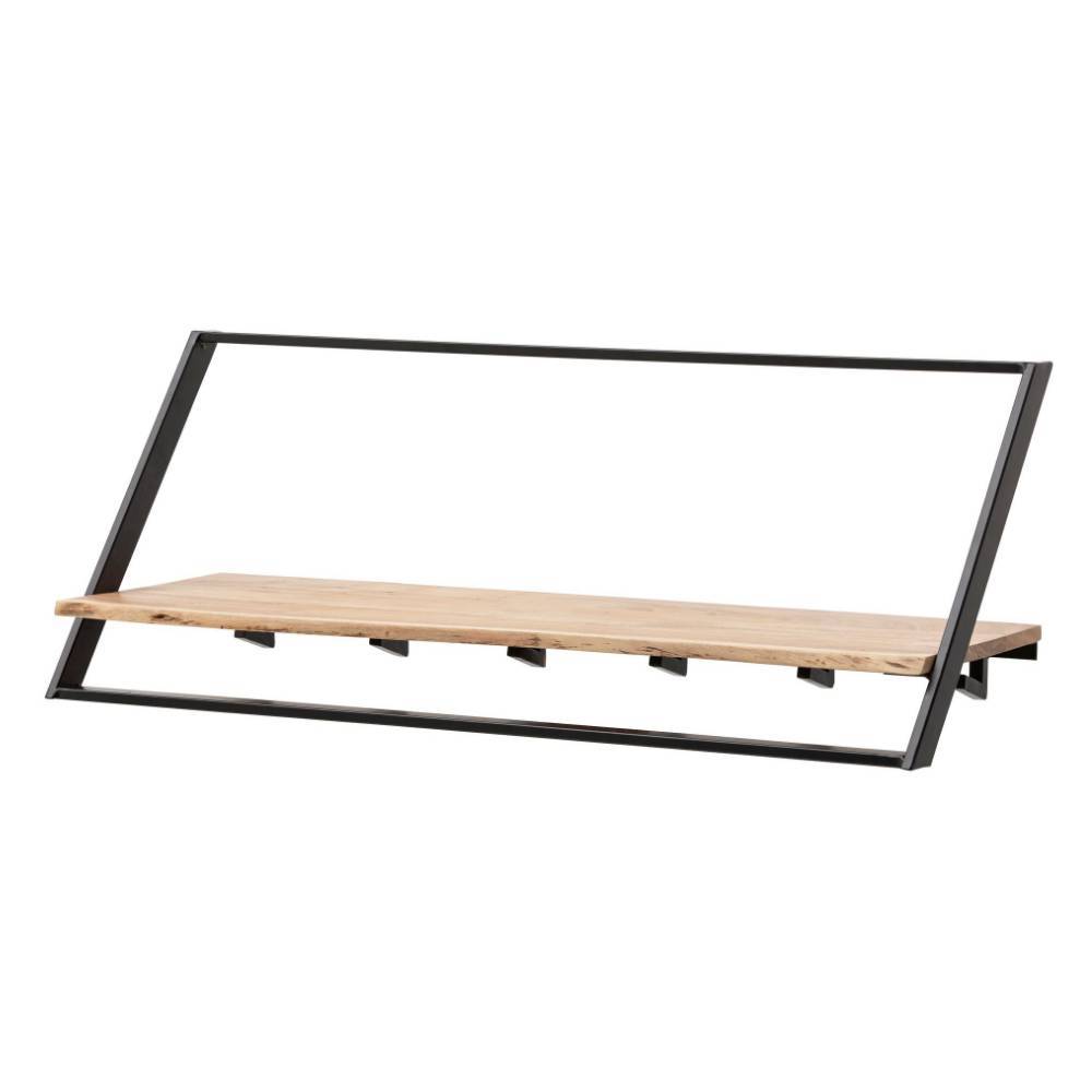 Wandgarderobe Industrial aus Akazienholz mit Baumkante und schwarzem Metallrahmen Zirco