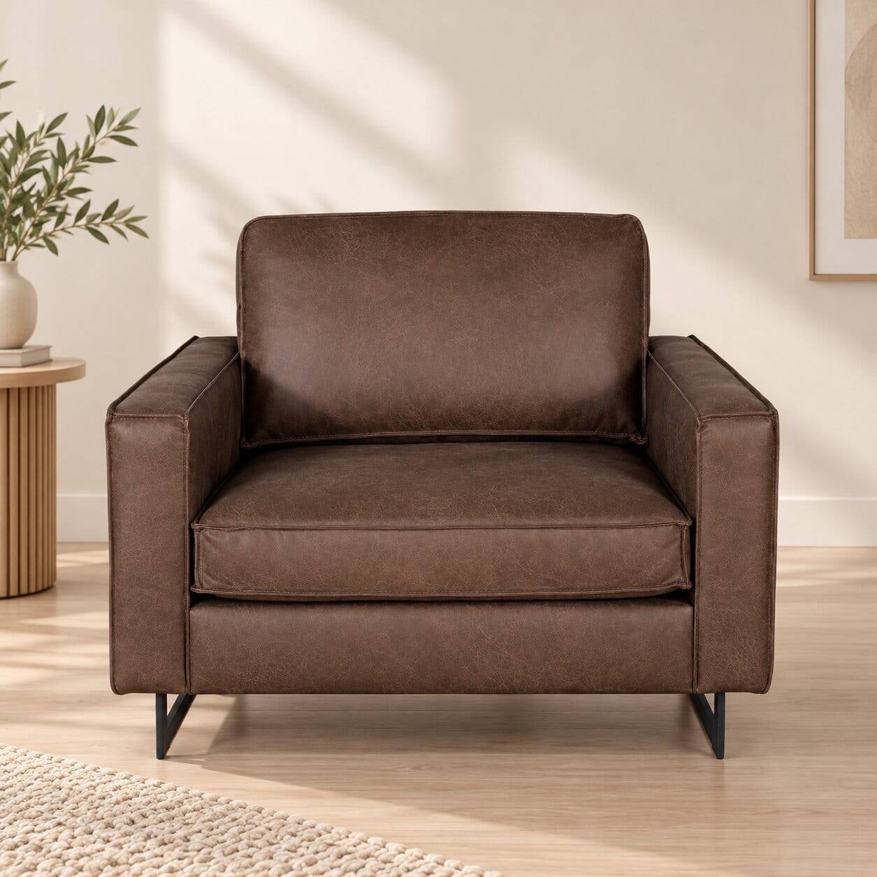 105 cm breiter Sessel in kantigem Design mit Bügelgestell - Braun & Schwarz