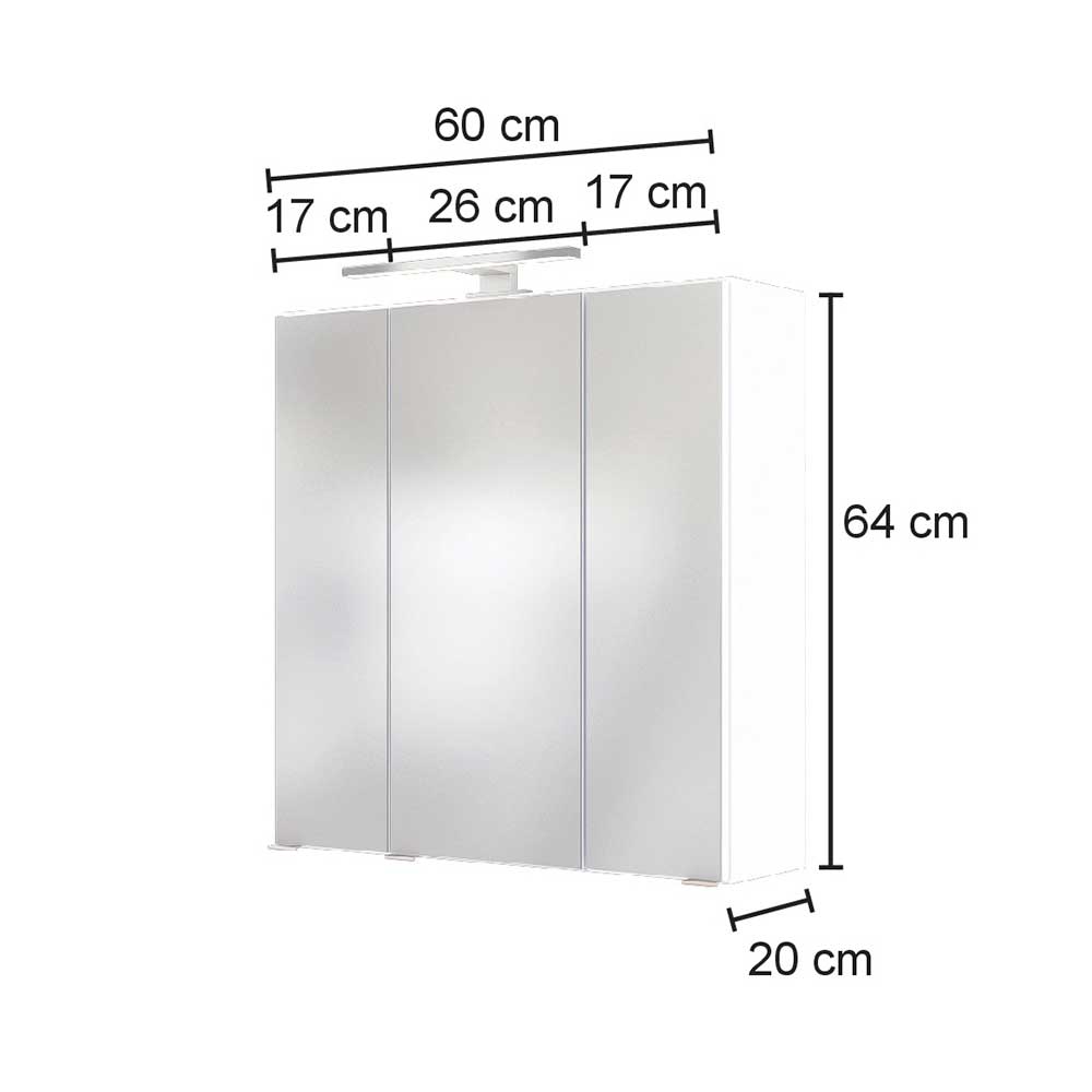 Badezimmer Spiegelschrank mit 3 Türen & LED - Nitusa