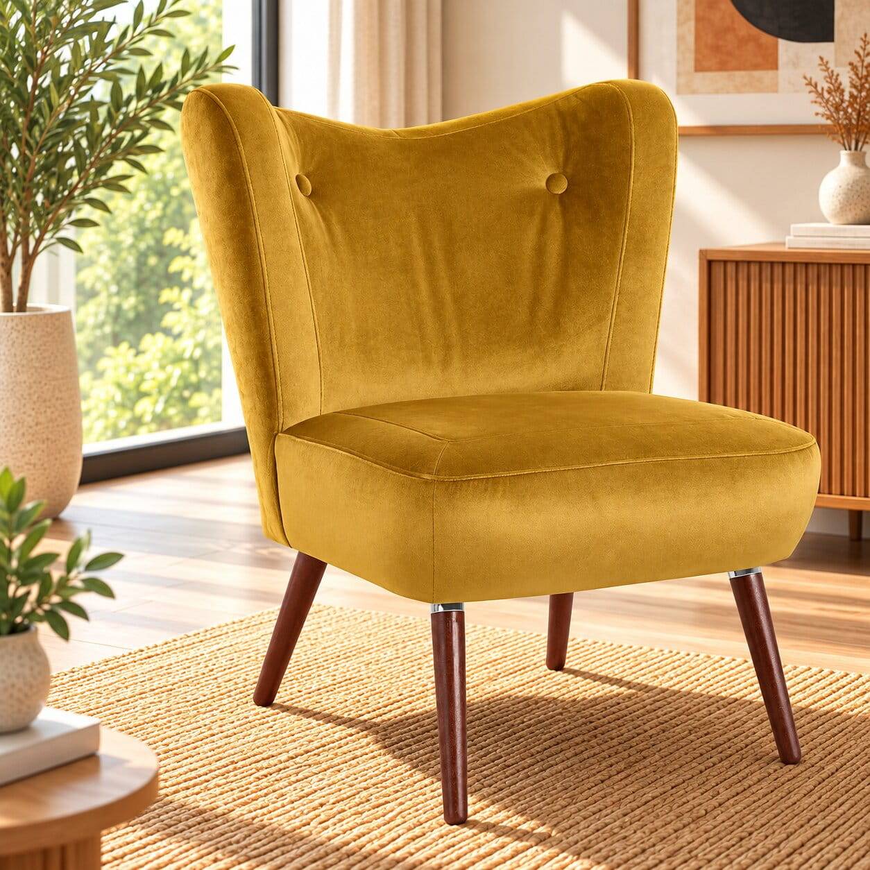 Vintagesessel aus Samtvelours in Gelb - Plexino