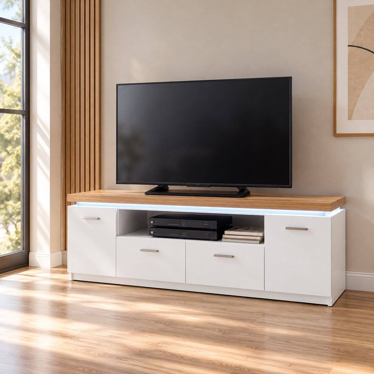 Moderner Unterschrank für TV mit LED - Nusenia