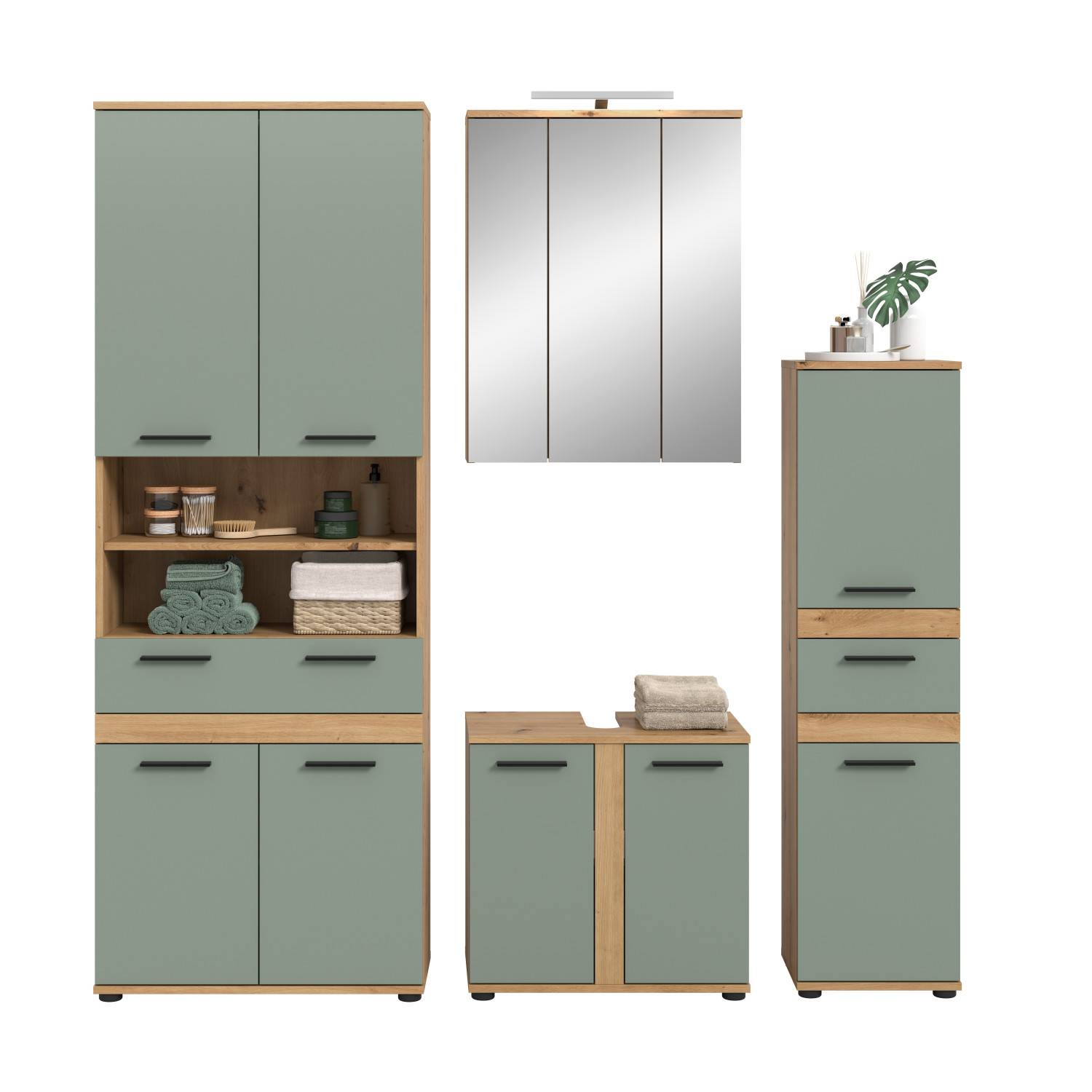 Badezimmerset mit Spiegelschrank - Luzanos IV (vierteilig)