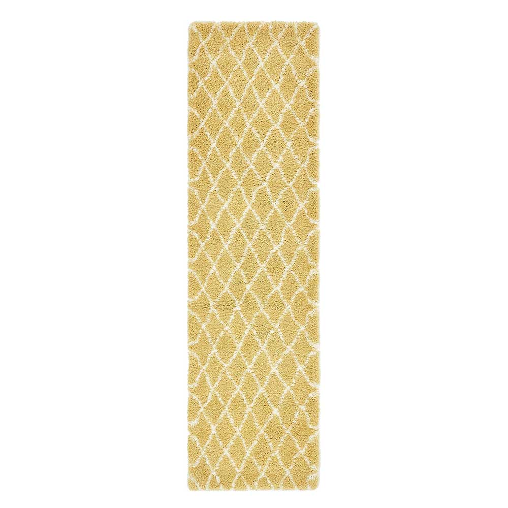 Hochflor Teppich Läufer in Gelb und Creme - Luzifania
