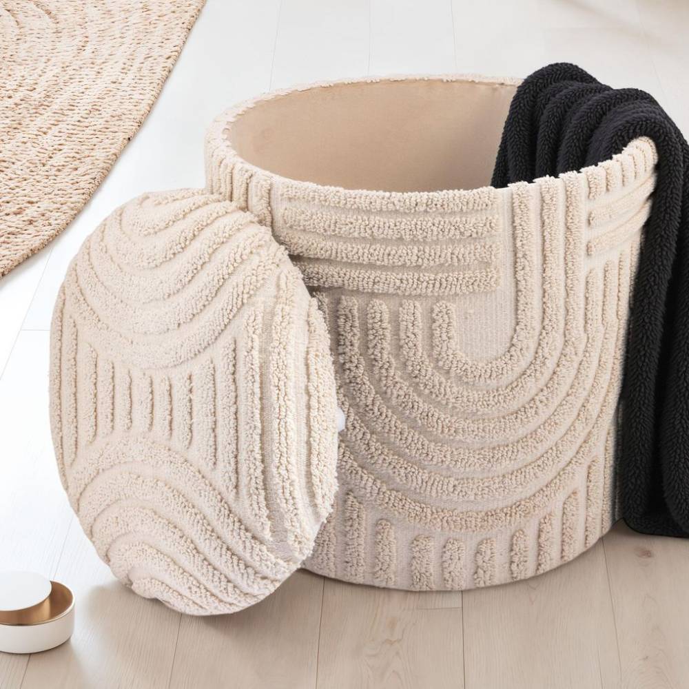 Polsterhocker mit Truhe in Beige - Pandorra