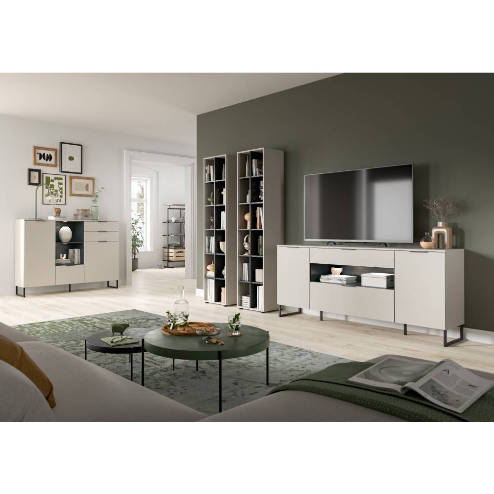 Elegante Wohnwand-Kombination in Beige-Grau für stilvolle Einrichtung – Ostinia