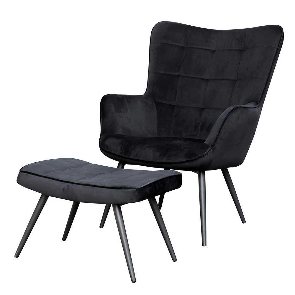 Polstersessel mit Fußhocker in Schwarz - Avenza (zweiteilig)