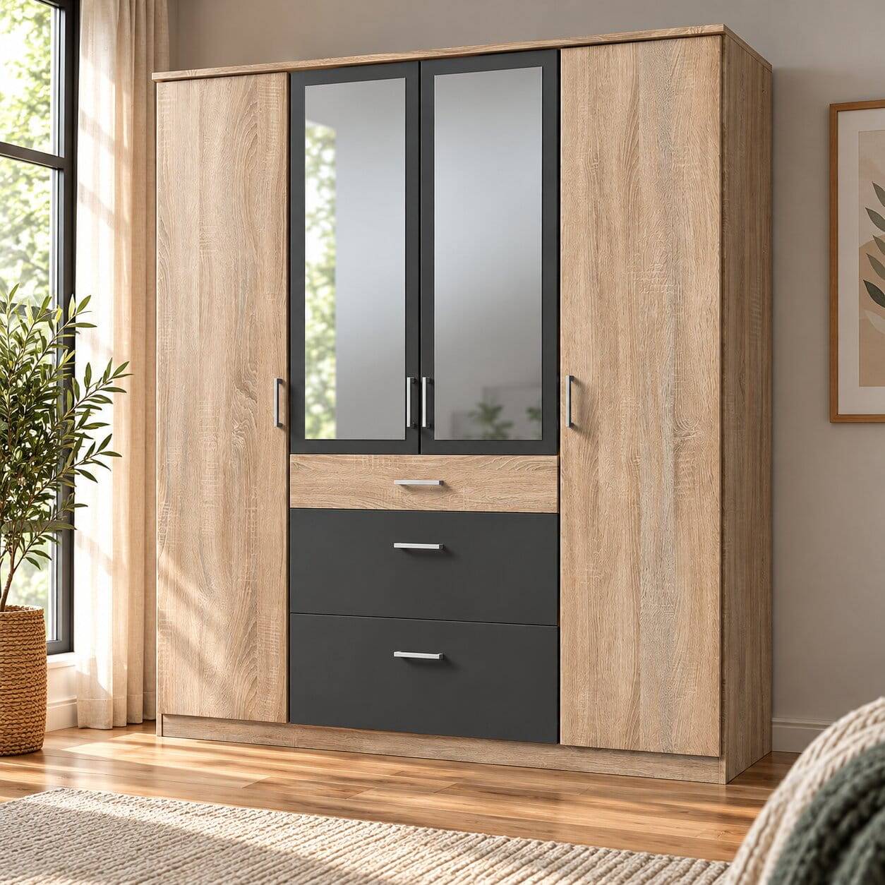 Kombi-Schlafzimmerschrank in Eiche Sägerau - Danah