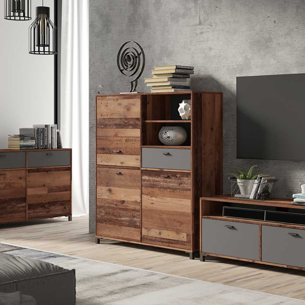 Highboard im Altholz Look & Anthrazit - Bosco