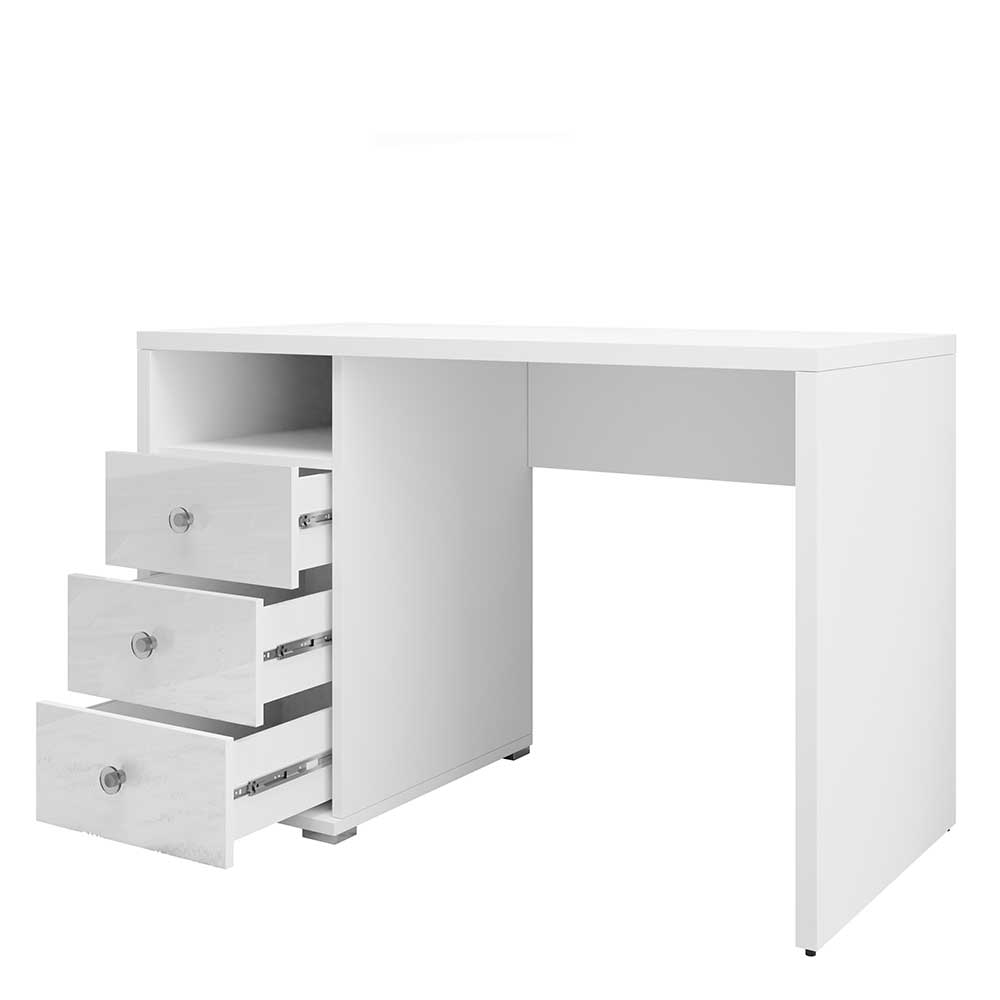 Weißer Schreibtisch mit drei Schubladen & Fach - Geneke