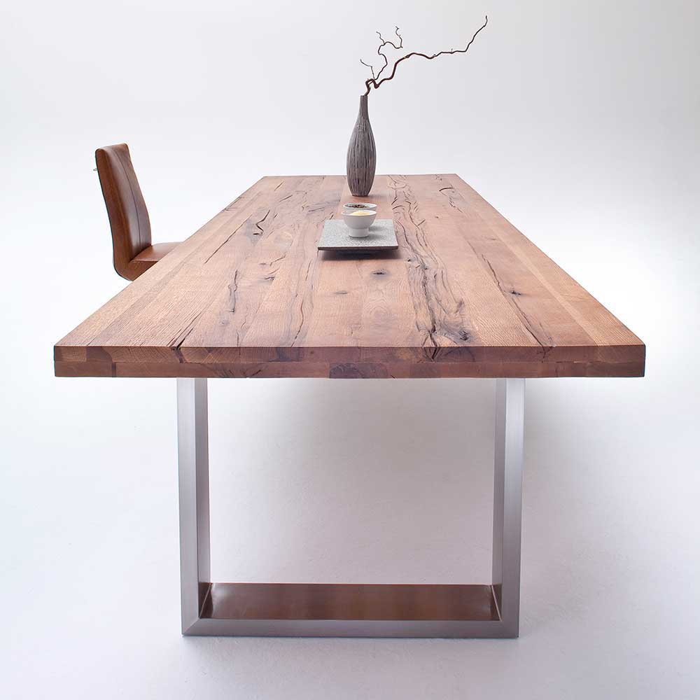 Design Esszimmertisch mit Holz Eiche dunkel Venditora & Edelstahl