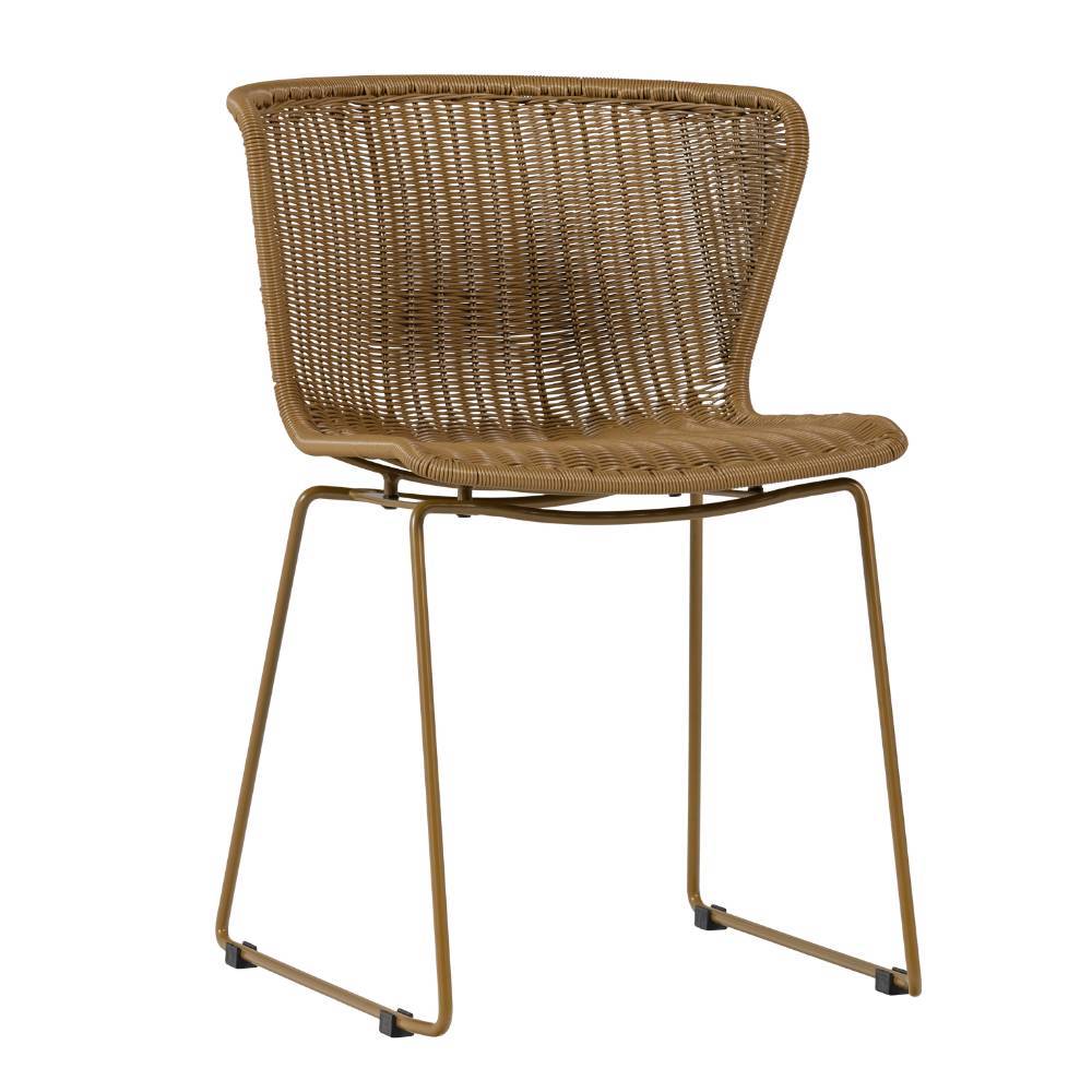 Gartenstühle 2er Set honigfarben aus Kunststoffgeflecht mit stabilem Metallgestell für Outdoor  – Micuela