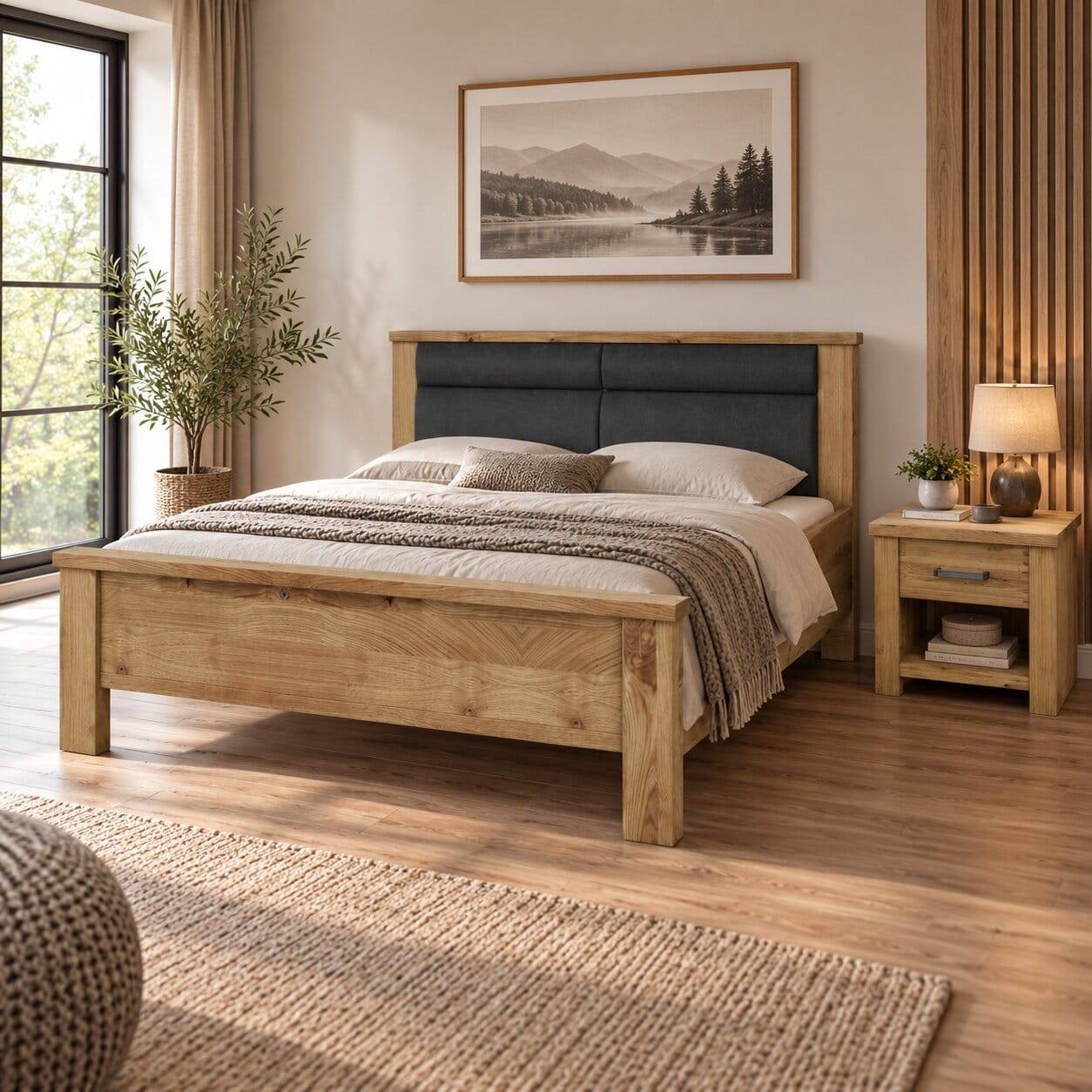 140x200 cm Asteiche Bett teilmassiv - Riostar