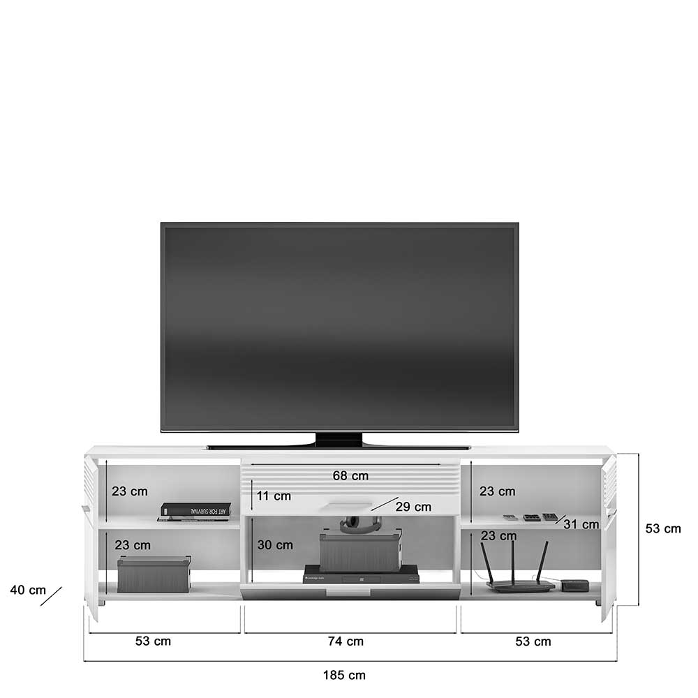 TV- Board mit 2 Türen & Klappe & Schublade - Franka