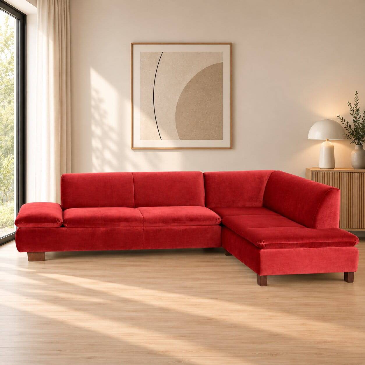 Couchecke in Ziegel Rot mit Nussbaum - Knox