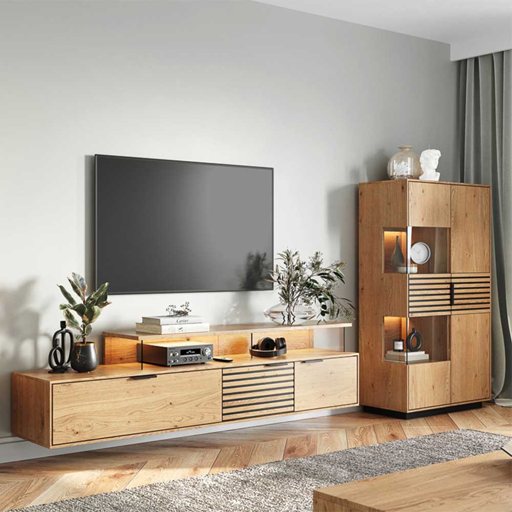 TV Lowboard mit LED aus Eiche Massivholz - Eribella